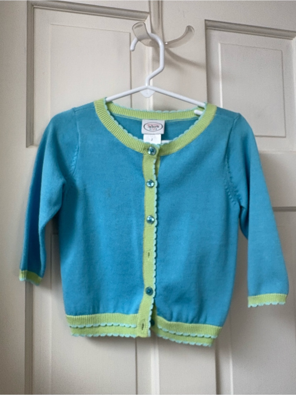 Talbots Kids Collection Turquoise Cardigan with Lime Trim, New, size 2